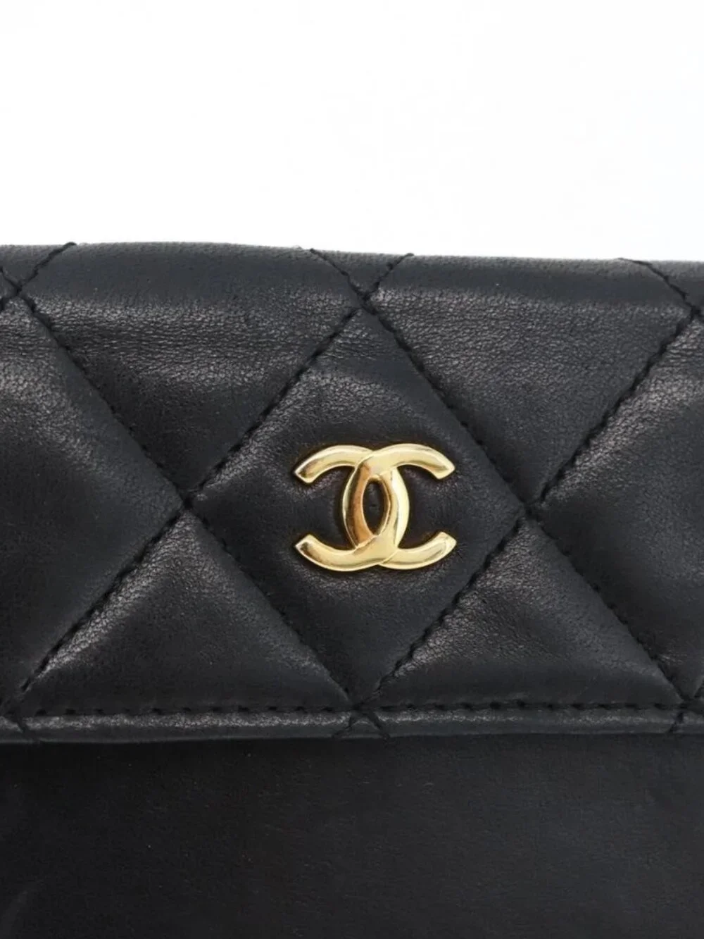 CHANEL Pouch Lamb Skin Black Gold CC Auth BA10701